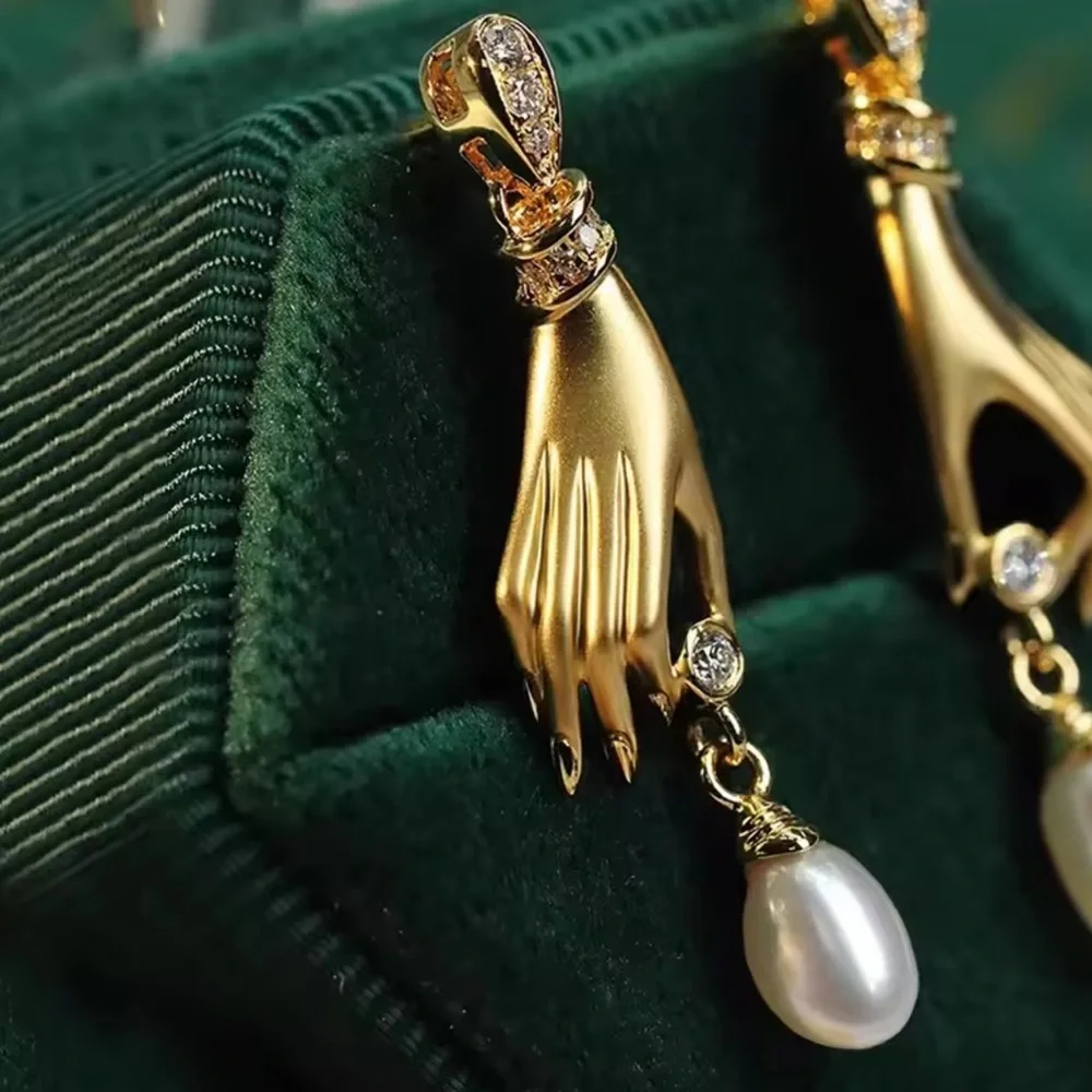 Elegant Gold and Pearl Drop Earrings - Picture 5 of 7